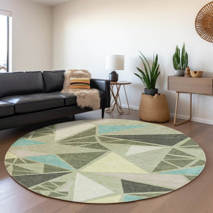 Premium Machine Washable Mayfield AMF1039 Aloe 8' x 8' Round Rug