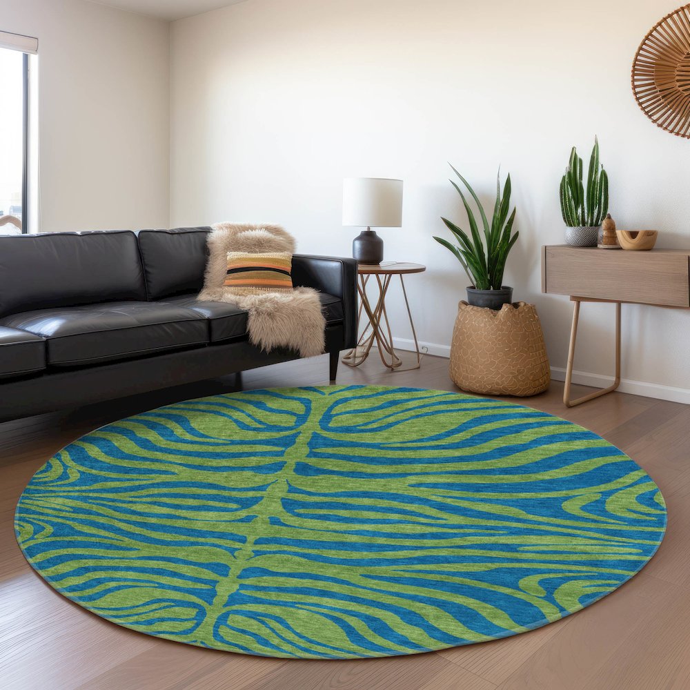 Premium Machine Washable Mayfield AMF1043 Green 8' x 8' Round Rug