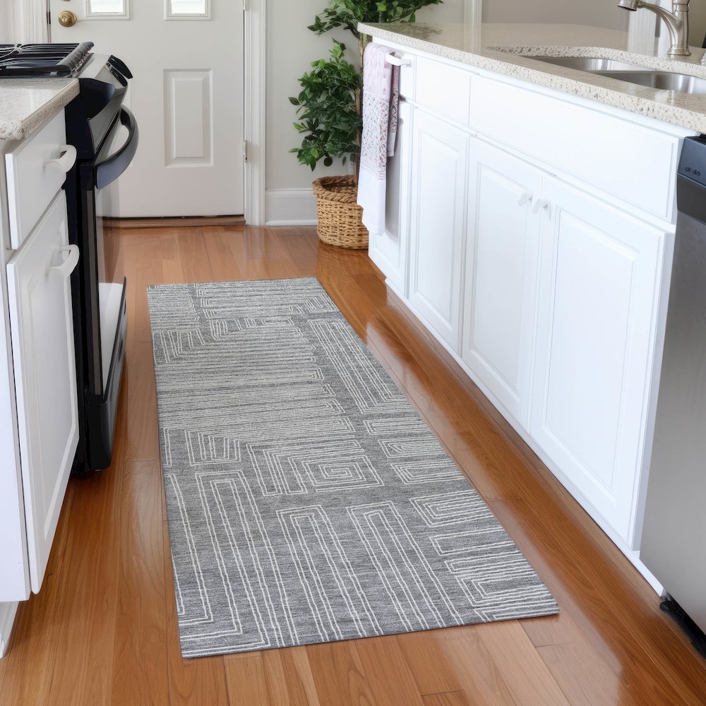 Premium Machine Washable Mayfield AMF1045 Gray 2'3" x 7'6" Runner Rug