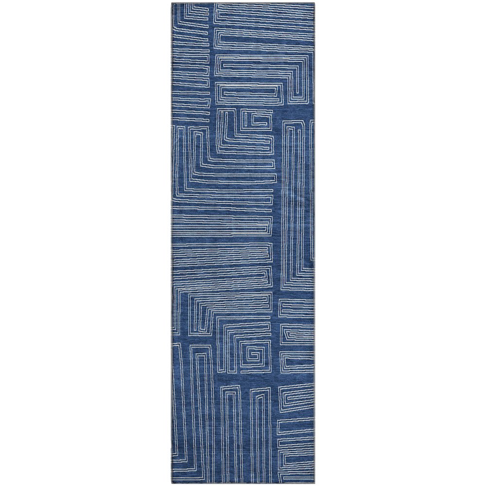 Premium Machine Washable Mayfield AMF1045 Navy 2'3" x 7'6" Runner Rug