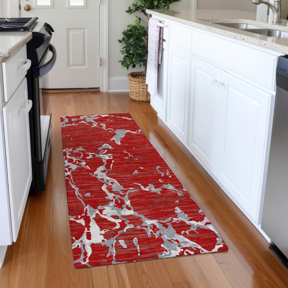 Premium Machine Washable Mayfield AMF1046 Red 2'3" x 7'6" Runner Rug