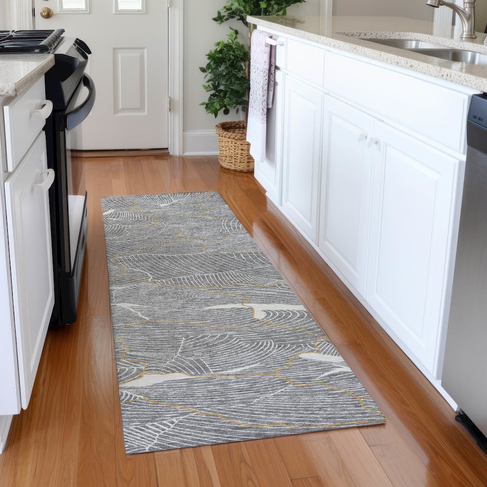 Premium Machine Washable Mayfield AMF1048 Gray 2'3" x 7'6" Runner Rug