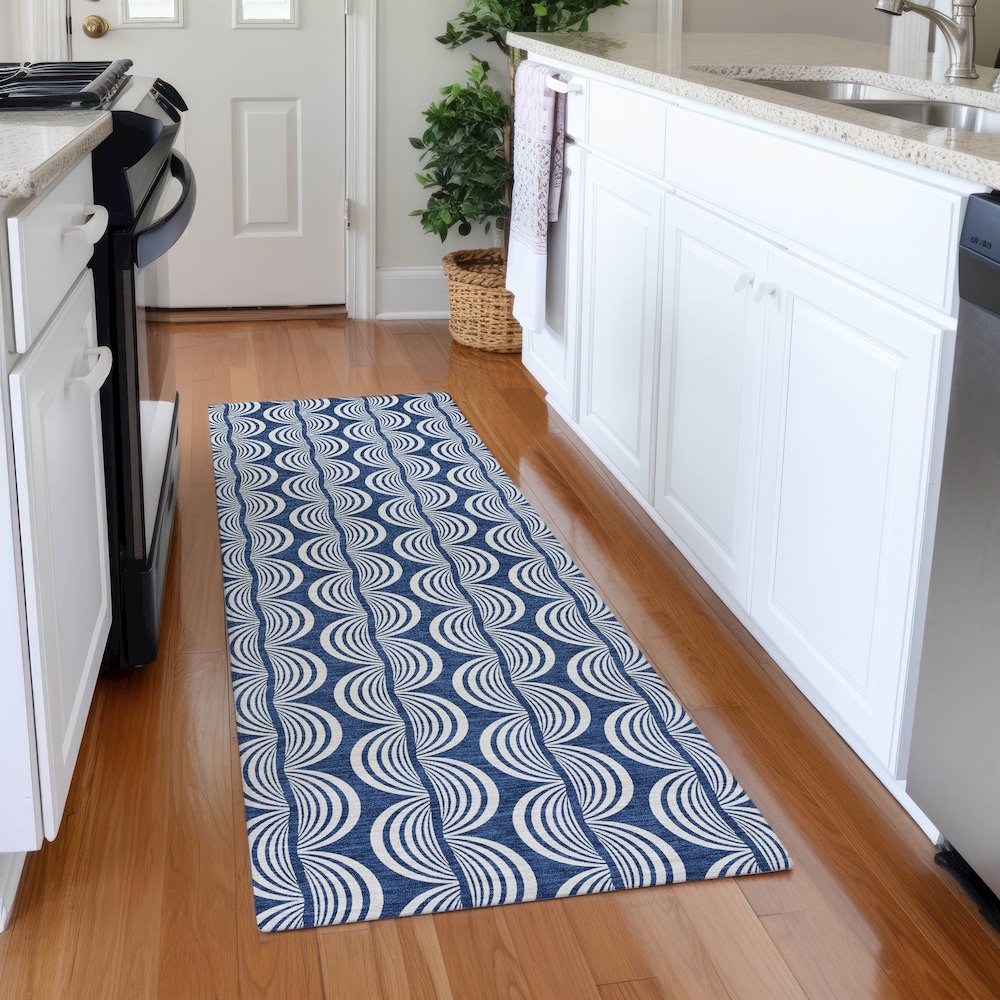 Premium Machine Washable Mayfield AMF1055 Navy 2'3" x 7'6" Runner Rug