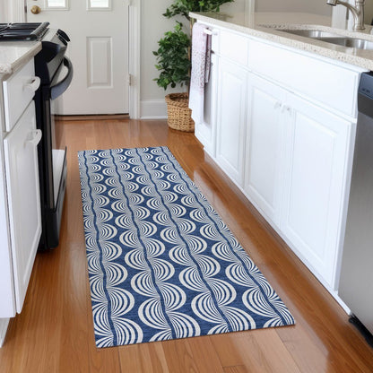 Premium Machine Washable Mayfield AMF1055 Navy 2'3" x 7'6" Runner Rug