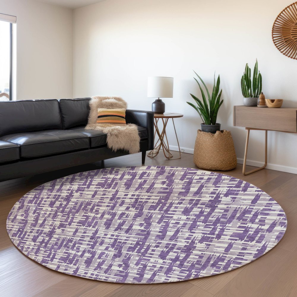 Premium Machine Washable Mayfield AMF1059 Purple 8' x 8' Round Rug