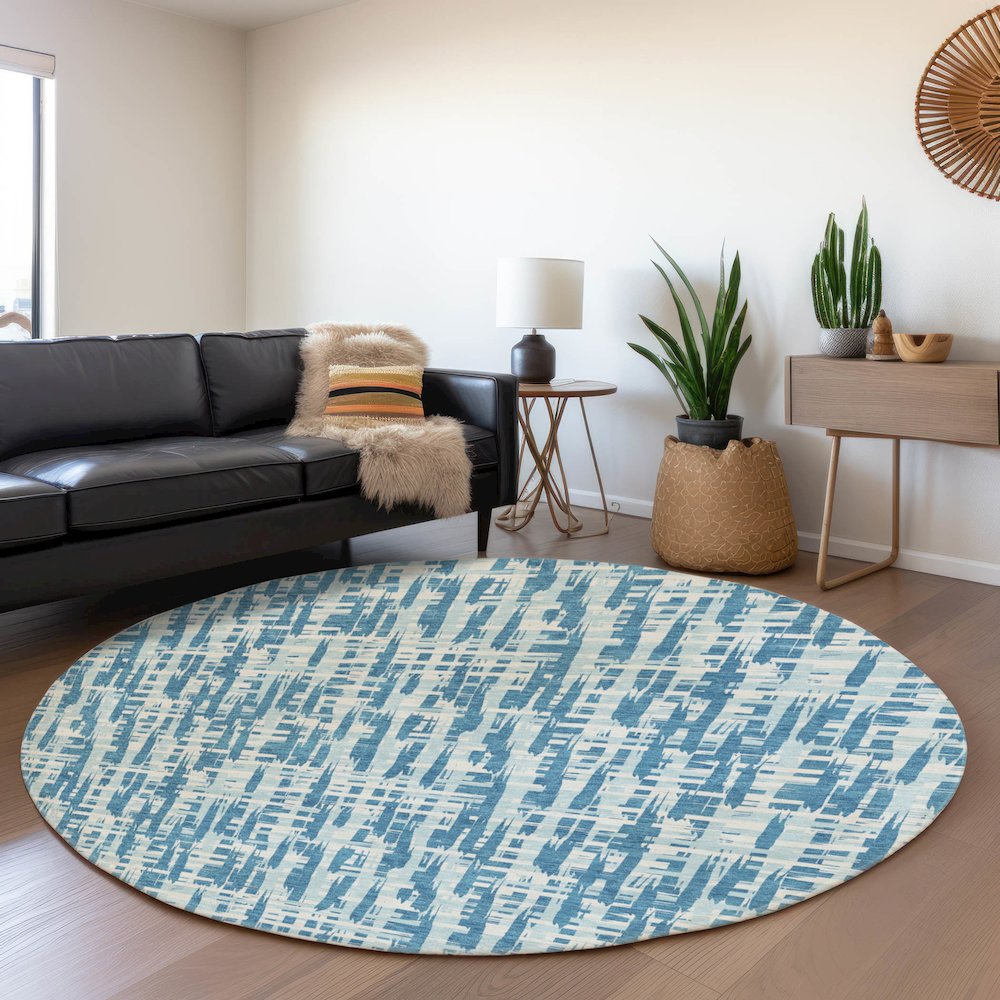 Premium Machine Washable Mayfield AMF1059 Teal 8' x 8' Round Rug
