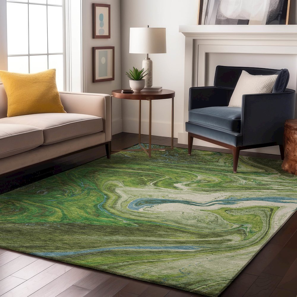 Premium Machine Washable Mayfield AMF1061 Green 2'6" x 3'10" Rug