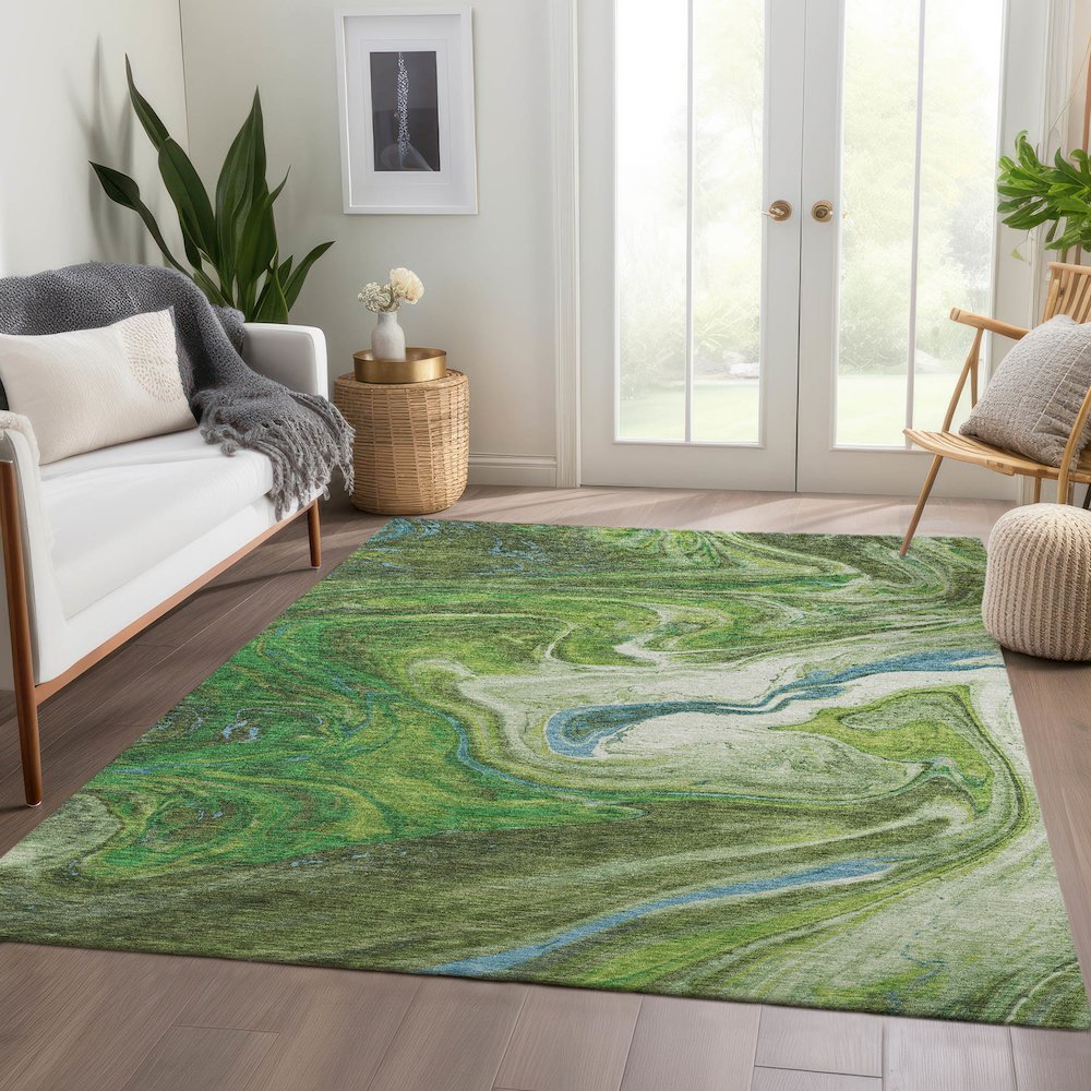 Premium Machine Washable Mayfield AMF1061 Green 2'6" x 3'10" Rug