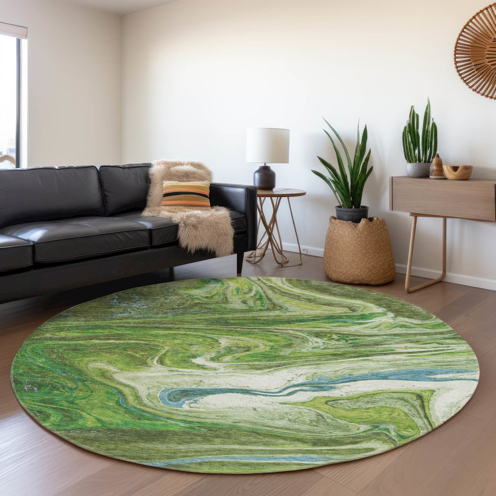 Premium Machine Washable Mayfield AMF1061 Green 8' x 8' Round Rug