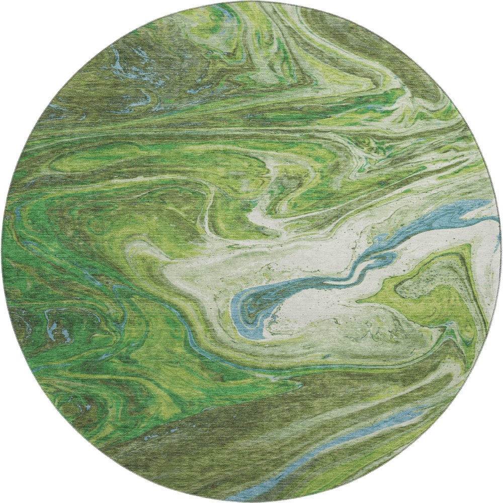 Premium Machine Washable Mayfield AMF1061 Green 8' x 8' Round Rug
