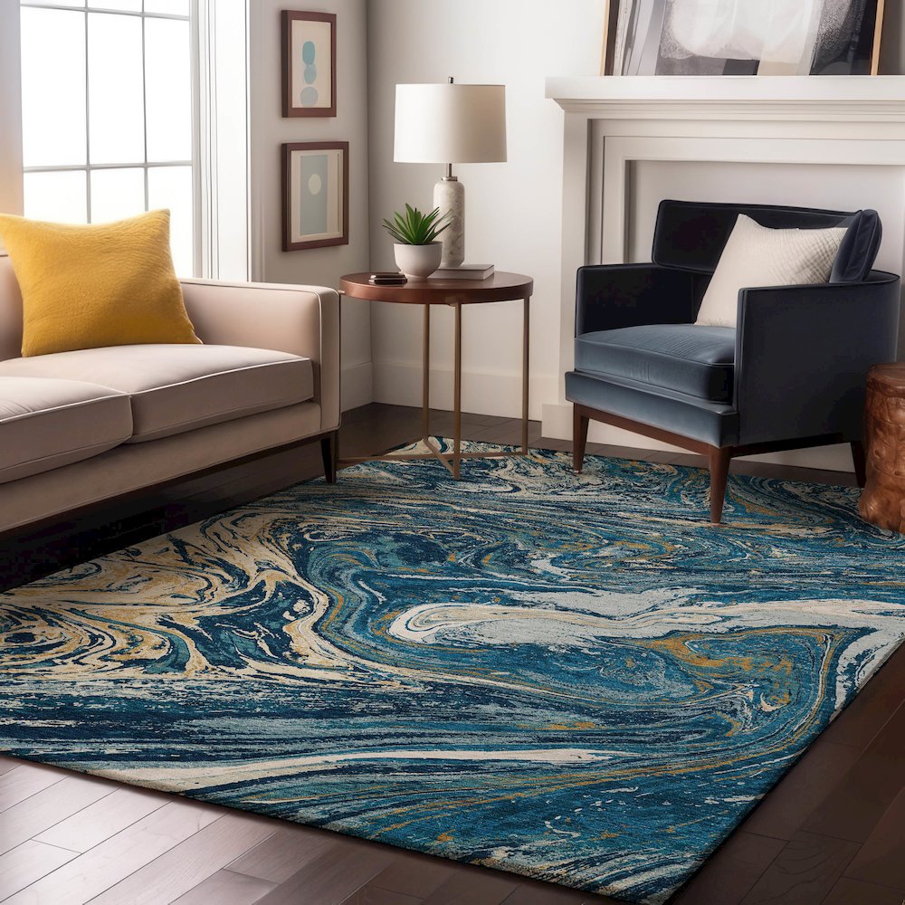 Premium Machine Washable Mayfield AMF1061 Navy 2'6" x 3'10" Rug