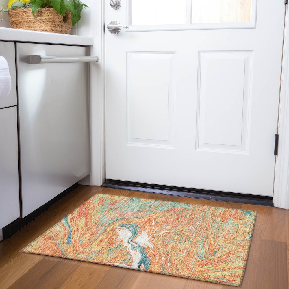 Premium Machine Washable Mayfield AMF1061 Orange 1'8" x 2'6" Rug