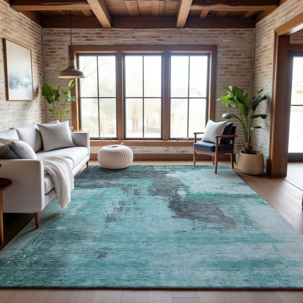 Premium Machine Washable Mayfield AMF1068 Teal 2'6" x 3'10" Rug