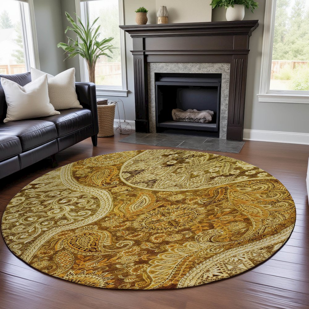 Premium Machine Washable Mayfield AMF1078 Terracotta 8' x 8' Round Rug