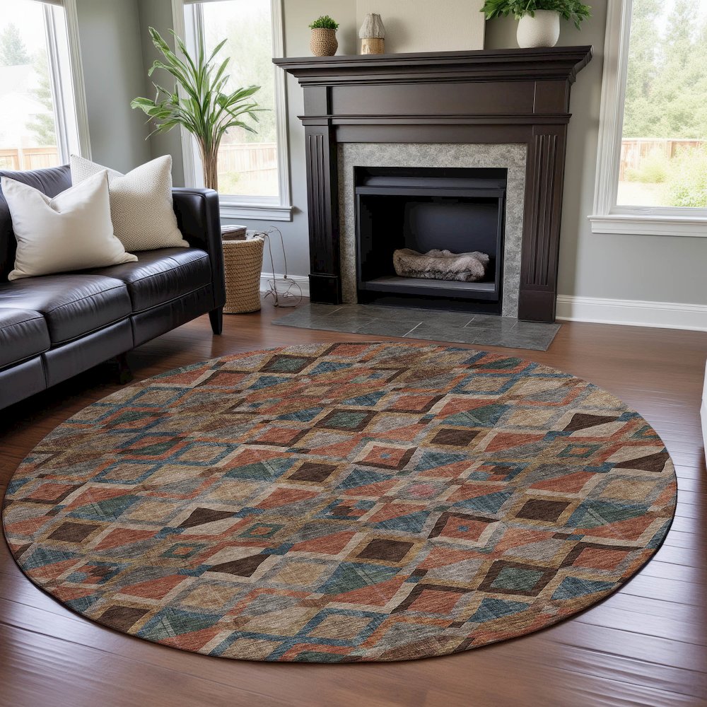 Premium Machine Washable Mayfield AMF1080 Brown 8' x 8' Round Rug