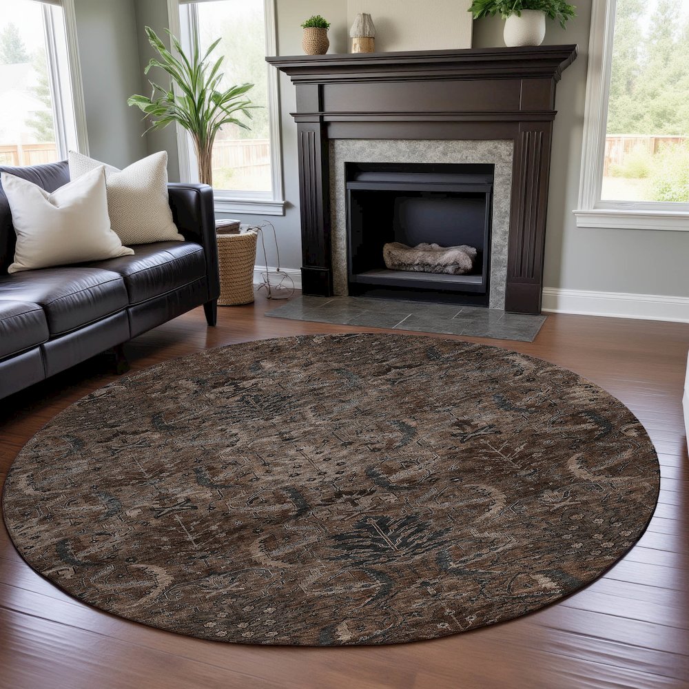 Premium Machine Washable Mayfield AMF1082 Fudge 8' x 8' Round Rug