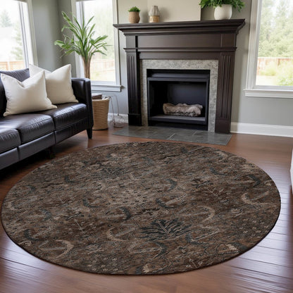Premium Machine Washable Mayfield AMF1082 Fudge 8' x 8' Round Rug