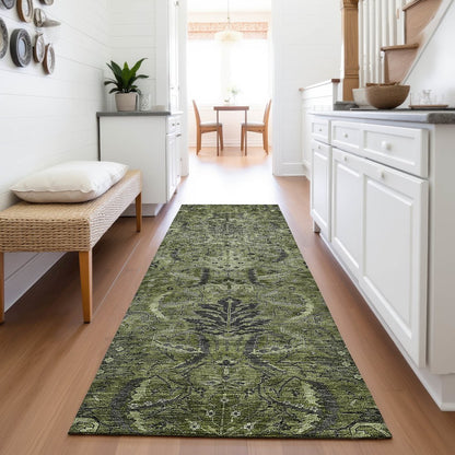 Premium Machine Washable Mayfield AMF1082 Olive 2'3" x 7'6" Runner Rug