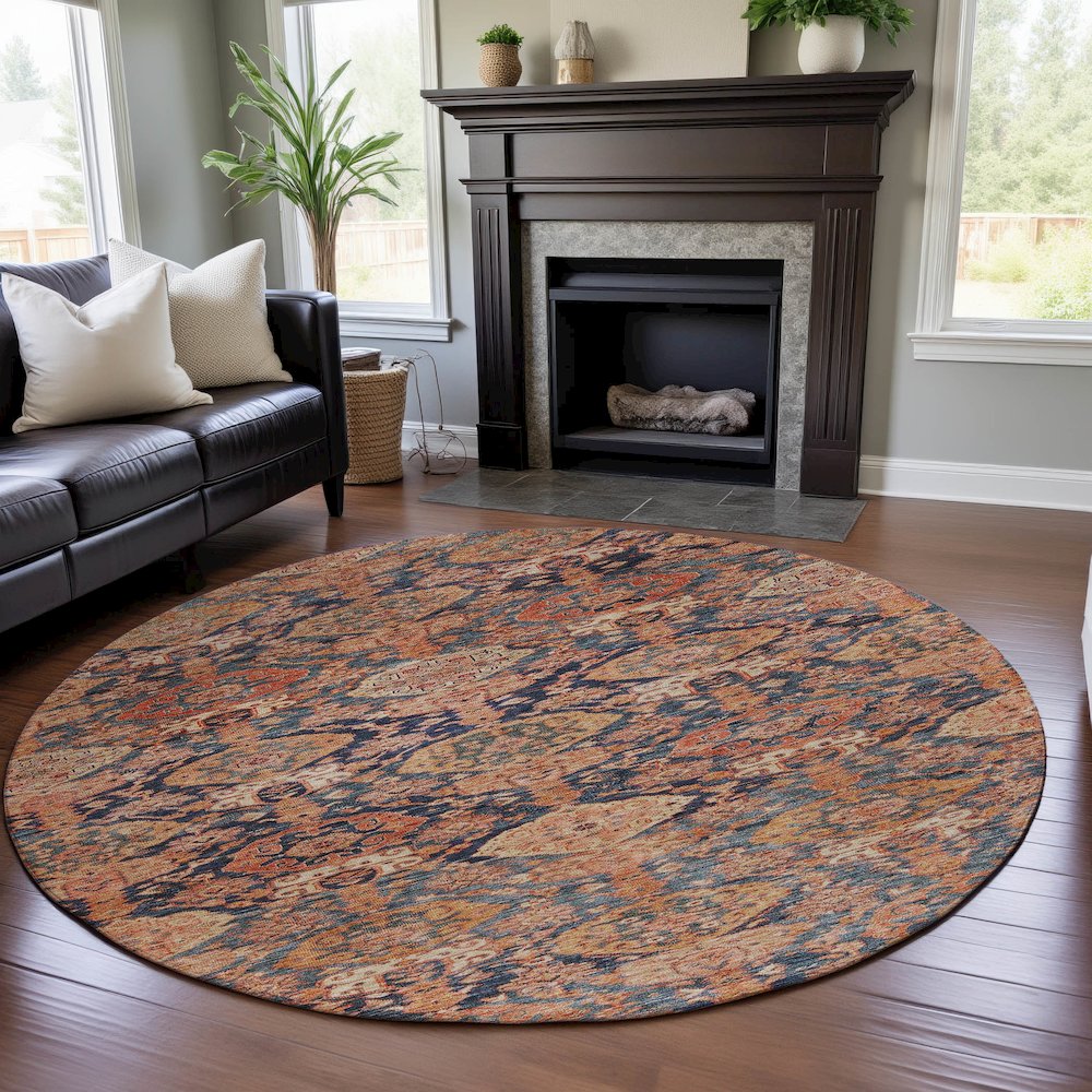 Premium Machine Washable Mayfield AMF1084 Terracotta 8' x 8' Round Rug