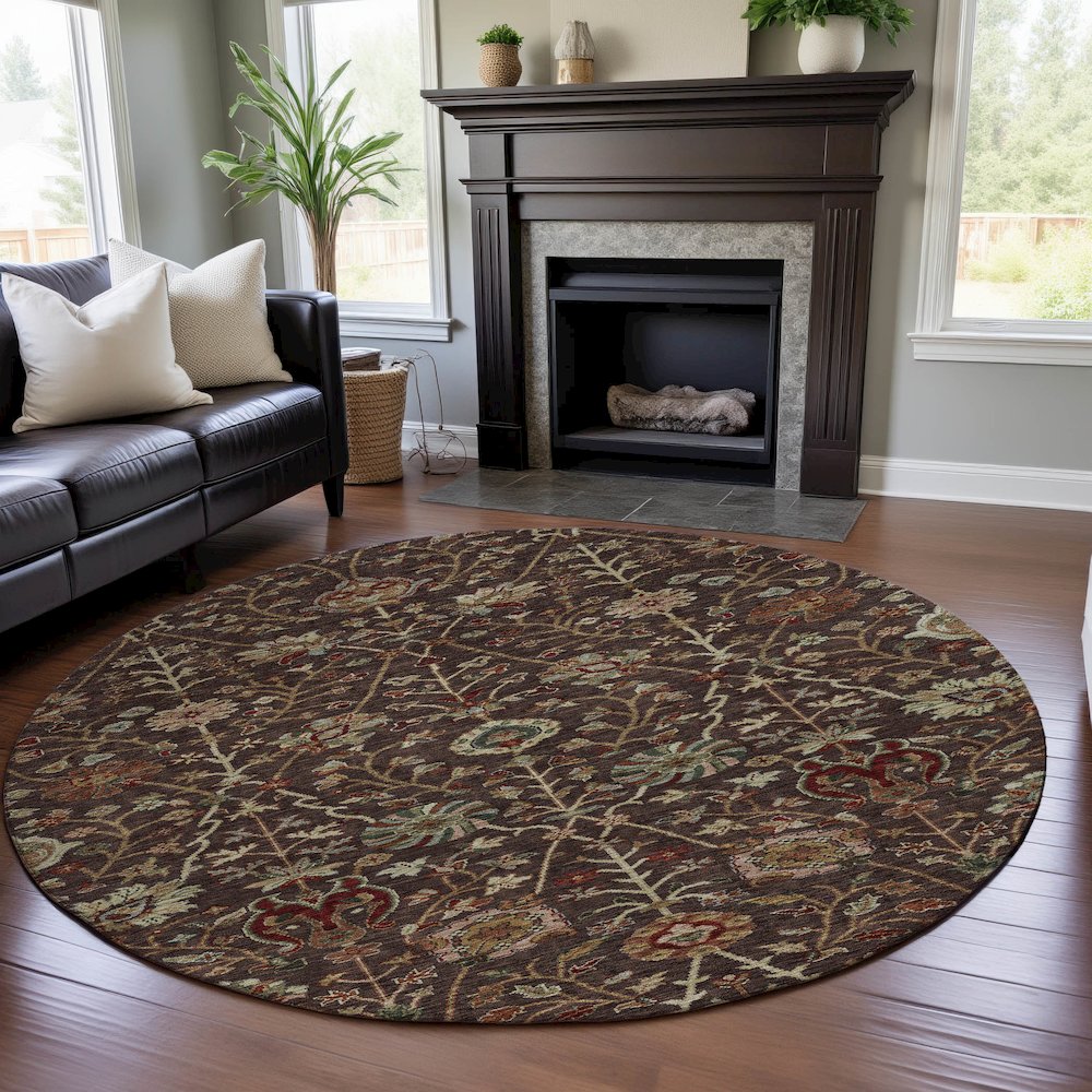 Premium Machine Washable Mayfield AMF1085 Chocolate 8' x 8' Round Rug