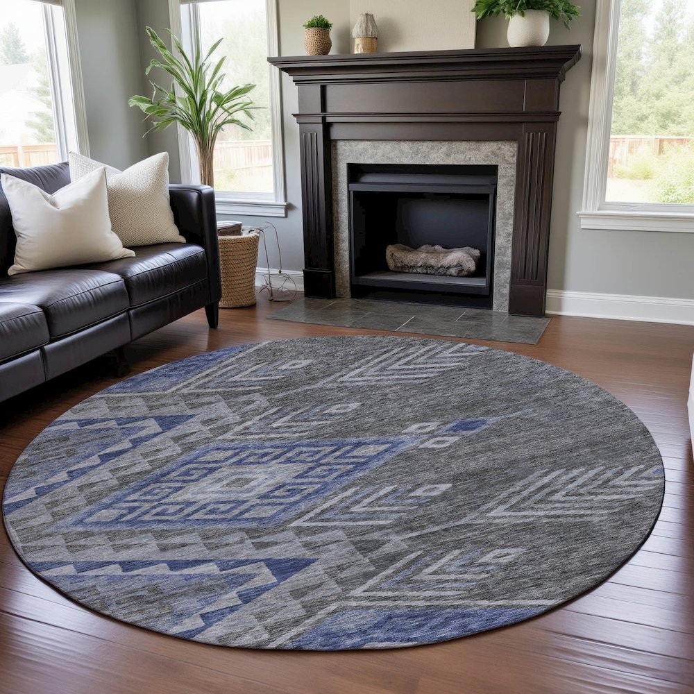 Premium Machine Washable Mayfield AMF1091 Pewter 8' x 8' Round Rug
