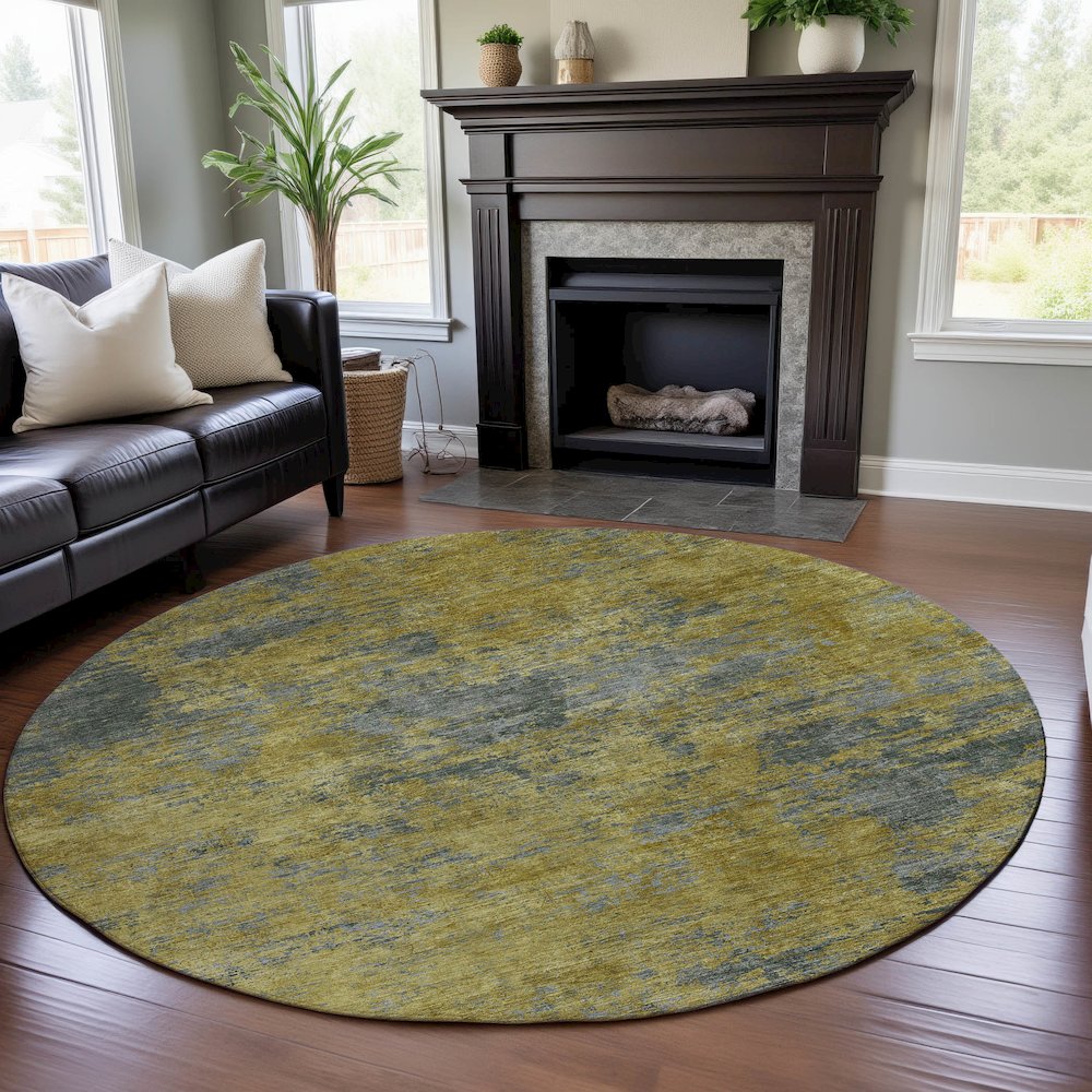Premium Machine Washable Mayfield AMF1093 Gold 8' x 8' Round Rug