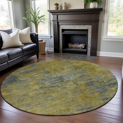 Premium Machine Washable Mayfield AMF1093 Gold 8' x 8' Round Rug