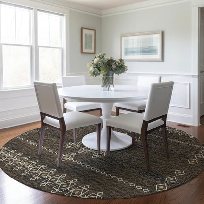 Premium Machine Washable Mayfield  Brown 8' x 8' Round Rug