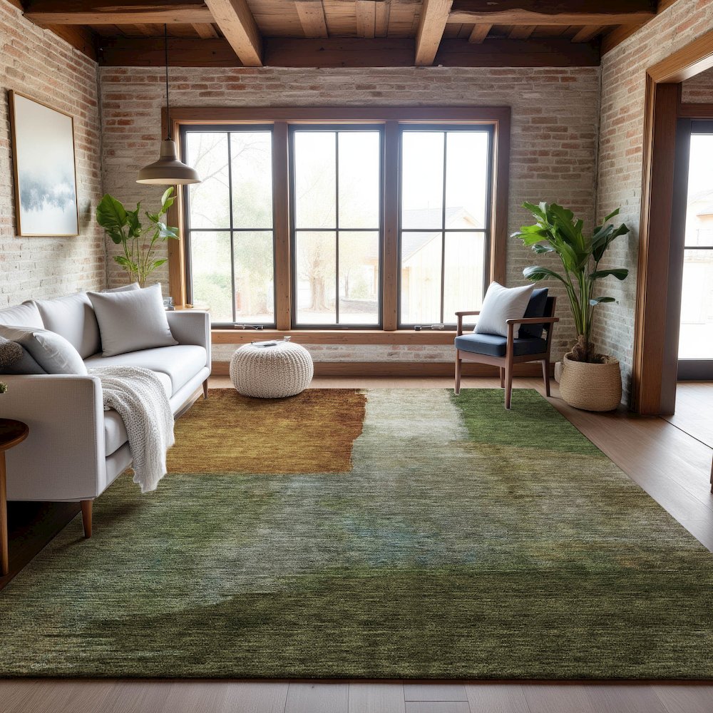 Premium Machine Washable Mayfield AMF1100 Green 2'6" x 3'10" Rug