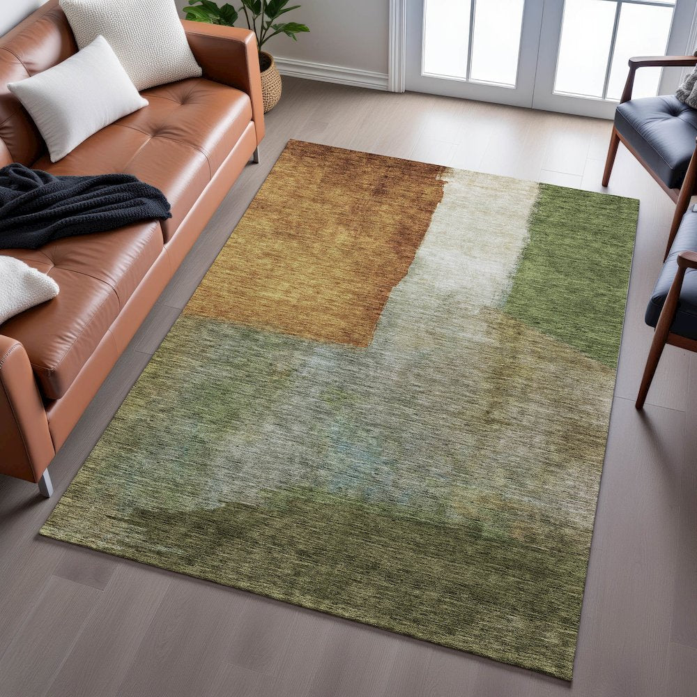 Premium Machine Washable Mayfield AMF1100 Green 2'6" x 3'10" Rug