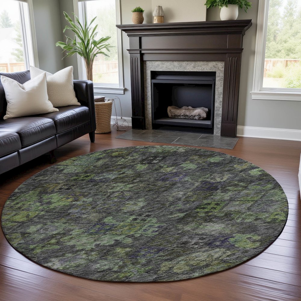 Premium Machine Washable Mayfield AMF1109 Green 8' x 8' Round Rug