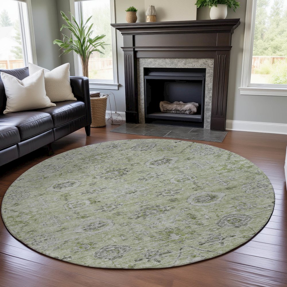 Premium Machine Washable Mayfield AMF1110 Aloe 8' x 8' Round Rug