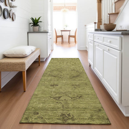 Premium Machine Washable Mayfield AMF1111 Olive 2'3" x 7'6" Runner Rug