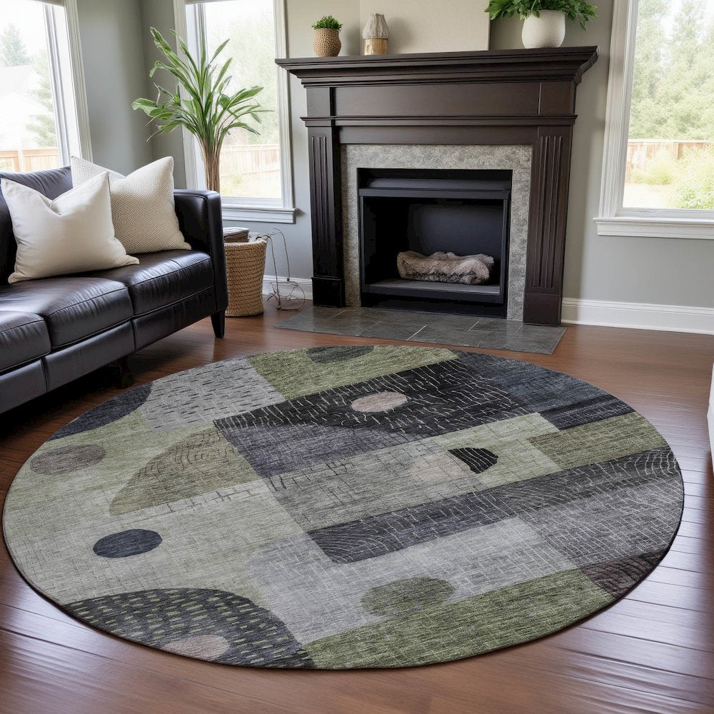 Premium Machine Washable Mayfield AMF1117 Aloe 8' x 8' Round Rug