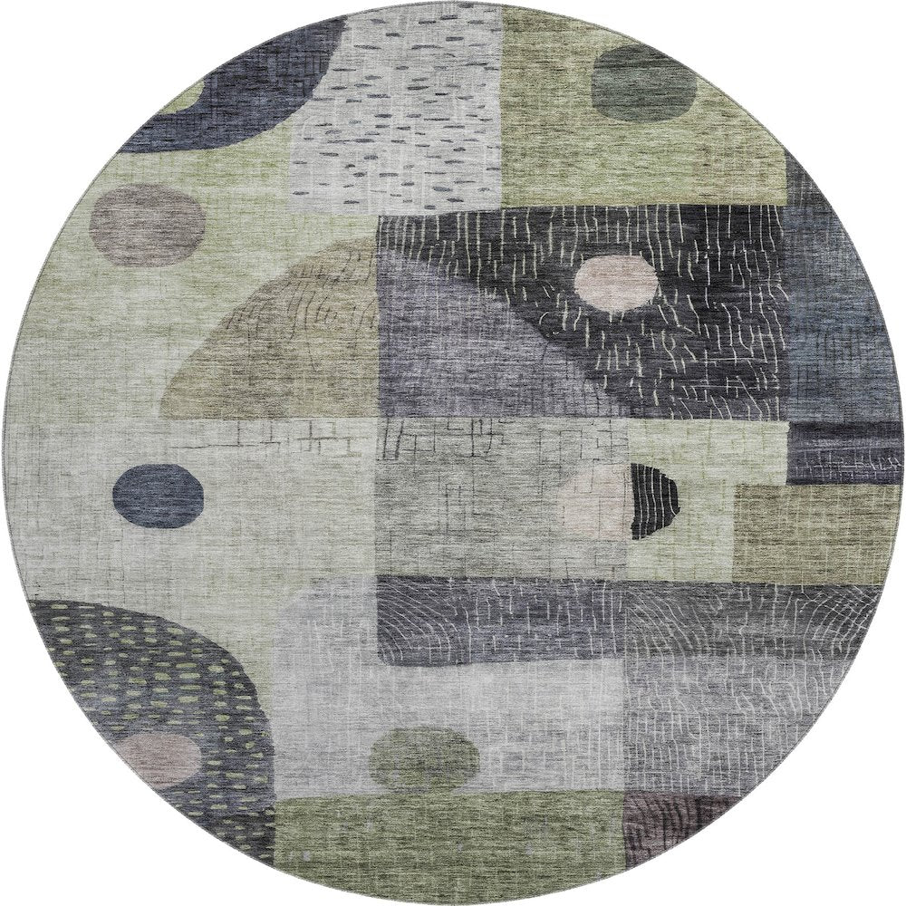 Premium Machine Washable Mayfield AMF1117 Aloe 8' x 8' Round Rug