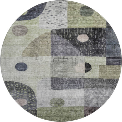 Premium Machine Washable Mayfield AMF1117 Aloe 8' x 8' Round Rug