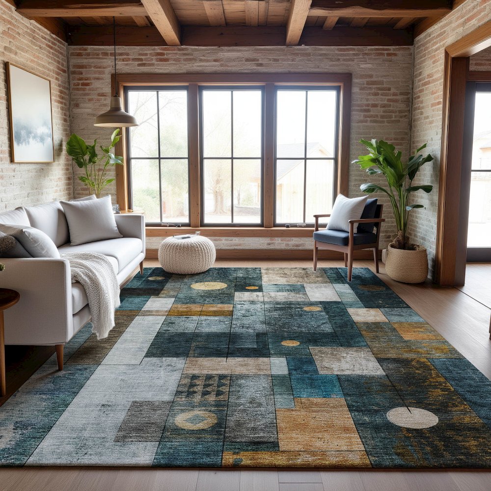 Premium Machine Washable Mayfield AMF1123 Teal 2'6" x 3'10" Rug