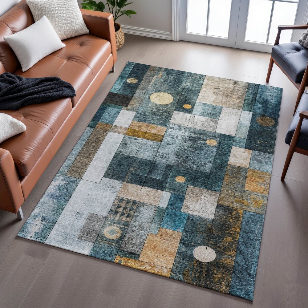 Premium Machine Washable Mayfield AMF1123 Teal 2'6" x 3'10" Rug