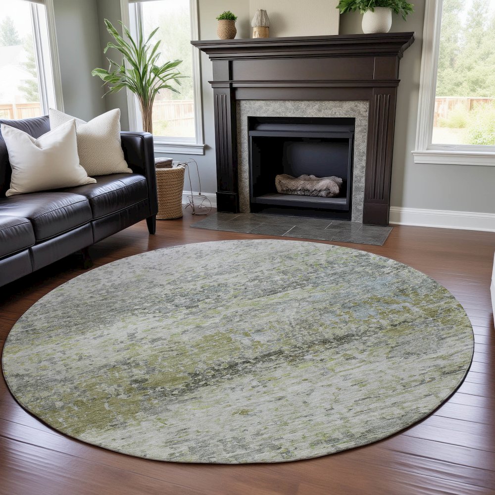 Premium Machine Washable Mayfield AMF1129 Aloe 8' x 8' Round Rug