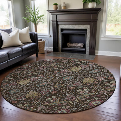 Premium Machine Washable Mayfield AMF1132 Chocolate 8' x 8' Round Rug