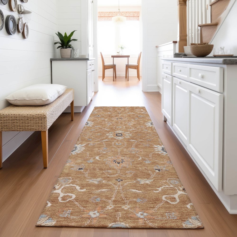 Premium Machine Washable Mayfield AMF1137 Copper 2'3" x 7'6" Runner Rug