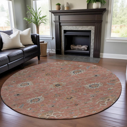 Premium Machine Washable Mayfield AMF1137 Pink 8' x 8' Round Rug