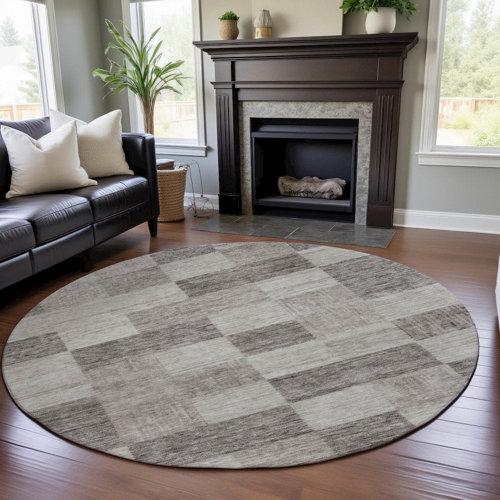 Premium Machine Washable Mayfield AMF1139 Beige 8' x 8' Round Rug