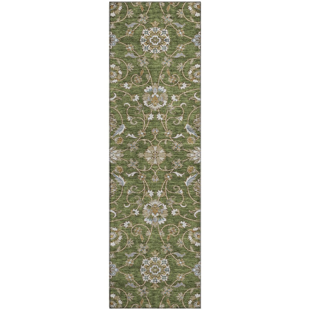 Premium Machine Washable Mayfield AMF1149 Olive 2'3" x 7'6" Runner Rug