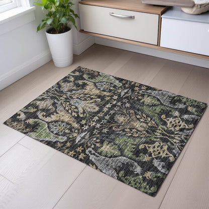 Premium Machine Washable Mayfield AMF1153 Black 1'8" x 2'6" Rug