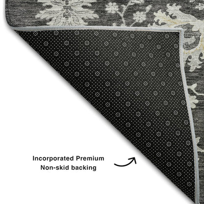 Premium Machine Washable Mayfield AMF1156 Charcoal 1'8" x 2'6" Rug