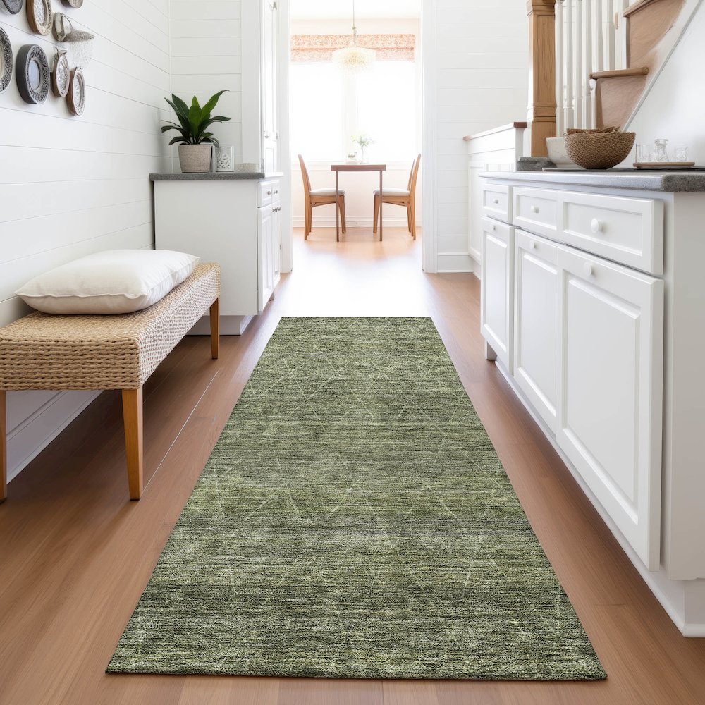 Premium Machine Washable Mayfield AMF1165 Olive 2'3" x 7'6" Runner Rug