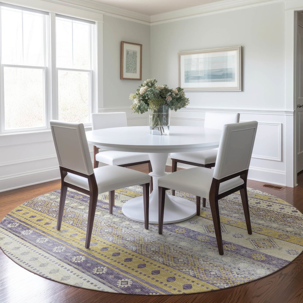 Premium Machine Washable Mayfield  Purple 8' x 8' Round Rug