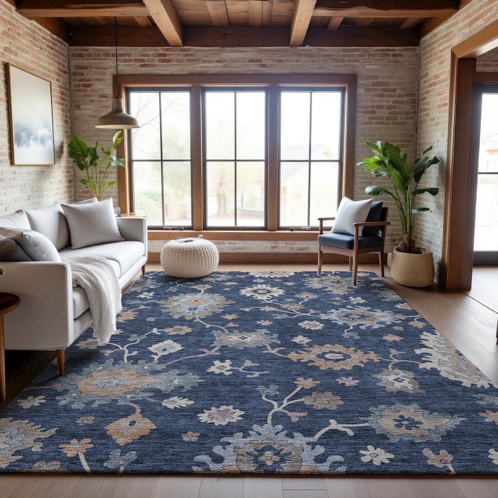 Premium Machine Washable Mayfield AMF1218 Navy 2'6" x 3'10" Rug
