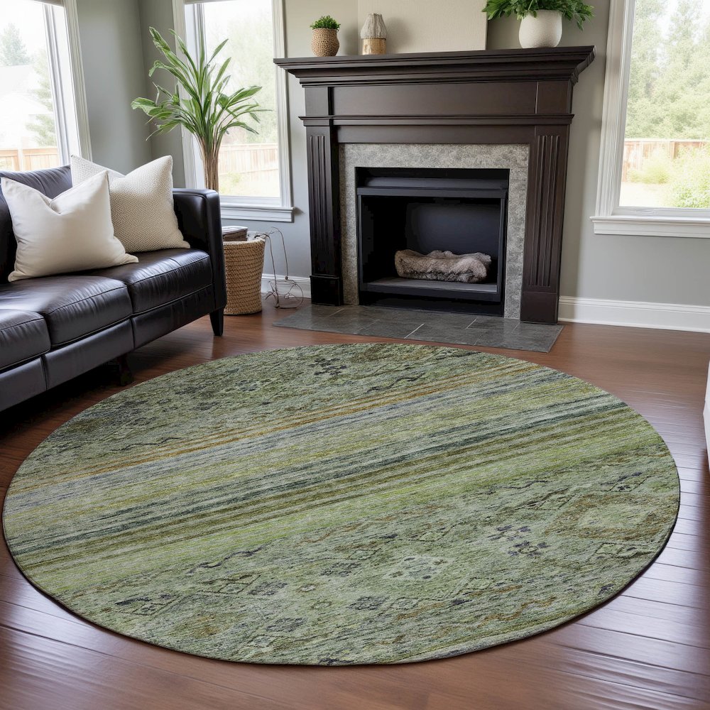 Premium Machine Washable Mayfield AMF1219 Aloe 8' x 8' Round Rug